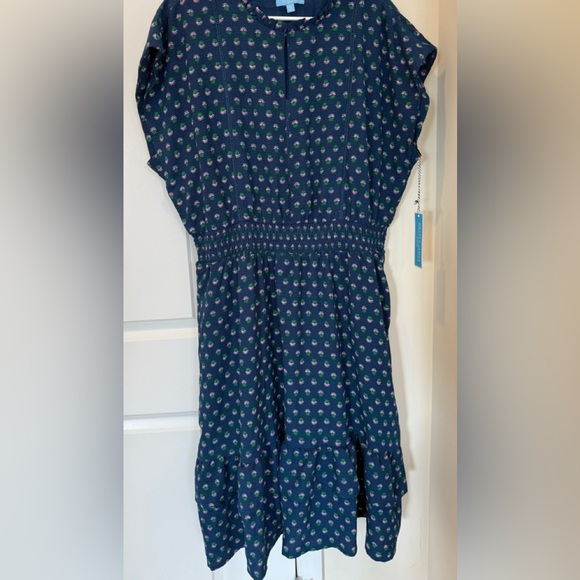 Draper James Smocked Waist Ruffle Hem Dress XL Blue Floral NEW - Picture 6 of 8